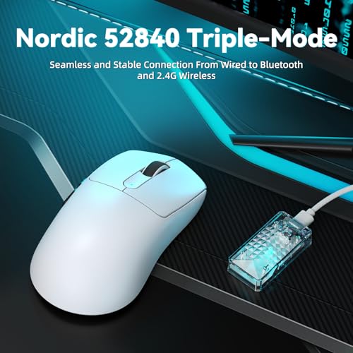 ATTACK SHARK V5 Kabellose Gaming Maus 53g, 20000 FPS, Optische Schalter, PAW3950MAX 42K DPI Sensor, 8KHz RGB Empfänger, Tri-Mode BT/2.4GHz/USB-C, 500mAh, Mittel- bis Große Hände (Weiß) Bild 6