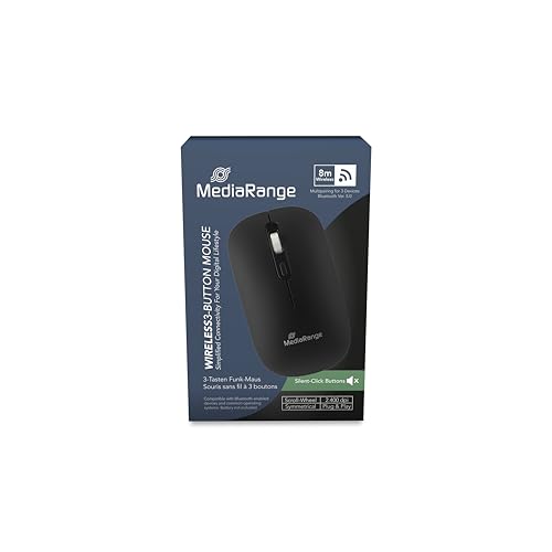 MediaRange optische 4-Tasten Funk-Maus mit Bildlauf-Rad und DPI-Taste, 1.000-2.400 DPI, geräuscharme Tasten, 3-Geräte Mulitpairing (BT Ver 5.0), Symmetrisch, Schwarz Bild 2