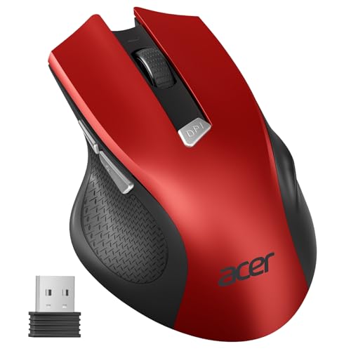 Acer Maus Kabellos, 2.4GHz 1600 DPI Funkmaus, 3 Einstellbare DPI Wireless Mouse mit 6 Tasten, Batteriebetriebene Kabellose Maus für Laptop, PC und MacBook, Empfohlen für Rechtshänder-Rot Bild 1