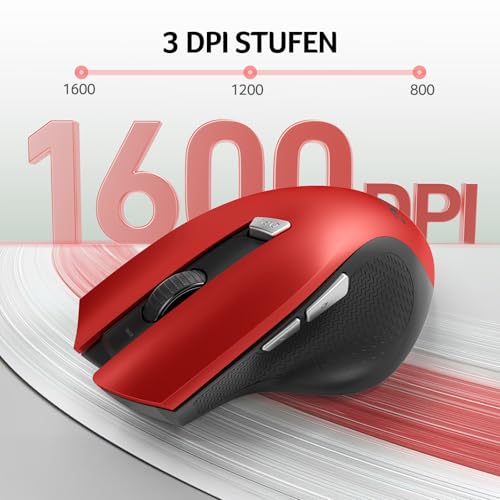 Acer Maus Kabellos, 2.4GHz 1600 DPI Funkmaus, 3 Einstellbare DPI Wireless Mouse mit 6 Tasten, Batteriebetriebene Kabellose Maus für Laptop, PC und MacBook, Empfohlen für Rechtshänder-Rot Bild 4