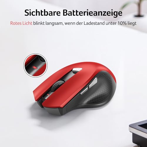 Acer Maus Kabellos, 2.4GHz 1600 DPI Funkmaus, 3 Einstellbare DPI Wireless Mouse mit 6 Tasten, Batteriebetriebene Kabellose Maus für Laptop, PC und MacBook, Empfohlen für Rechtshänder-Rot Bild 5