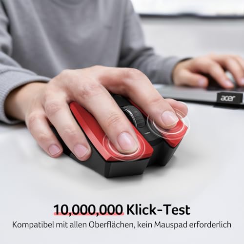 Acer Maus Kabellos, 2.4GHz 1600 DPI Funkmaus, 3 Einstellbare DPI Wireless Mouse mit 6 Tasten, Batteriebetriebene Kabellose Maus für Laptop, PC und MacBook, Empfohlen für Rechtshänder-Rot Bild 6