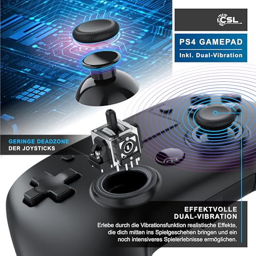 CSL - 2x Wireless Gamepad für PS4 und PC - PC Anschluss - Wireless Controller - Dual Vibration - Headset Ausgang - Turbo Funktion - Touchpad - Share-Taste - M-Taste für freie Belegung Bild 3