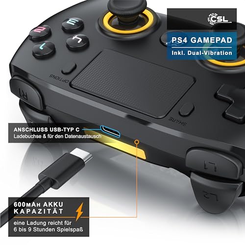 CSL - 2x Wireless Gamepad für PS4 und PC - PC Anschluss - Wireless Controller - Dual Vibration - Headset Ausgang - Turbo Funktion - Touchpad - Share-Taste - M-Taste für freie Belegung Bild 5