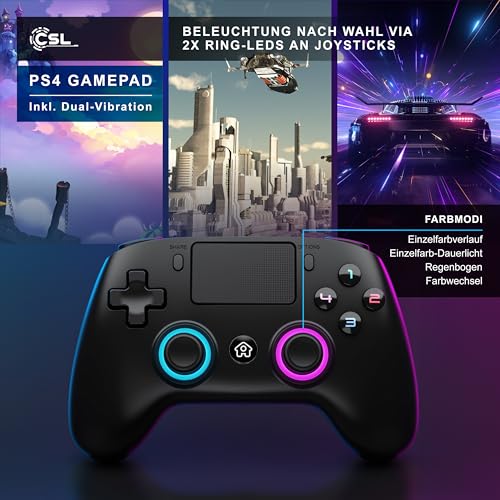 CSL - 2x Wireless Gamepad für PS4 und PC - PC Anschluss - Wireless Controller - Dual Vibration - Headset Ausgang - Turbo Funktion - Touchpad - Share-Taste - M-Taste für freie Belegung Bild 6