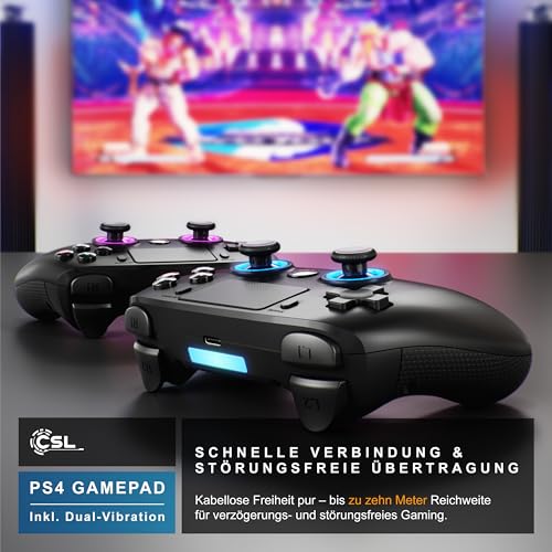 CSL - 2x Wireless Gamepad für PS4 und PC - PC Anschluss - Wireless Controller - Dual Vibration - Headset Ausgang - Turbo Funktion - Touchpad - Share-Taste - M-Taste für freie Belegung Bild 7