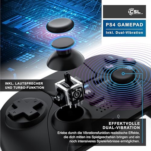 CSL - 4x Wireless Gamepad für PC und PS4 - PC Anschluss - Wireless Controller - Dual Vibration - Headset Ausgang - Turbo Funktion - Touchpad - Share-Taste - eingebauter Lautsprecher Bild 4