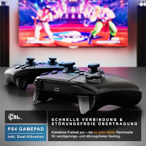 CSL - 4x Wireless Gamepad für PC und PS4 - PC Anschluss - Wireless Controller - Dual Vibration - Headset Ausgang - Turbo Funktion - Touchpad - Share-Taste - eingebauter Lautsprecher Bild 6