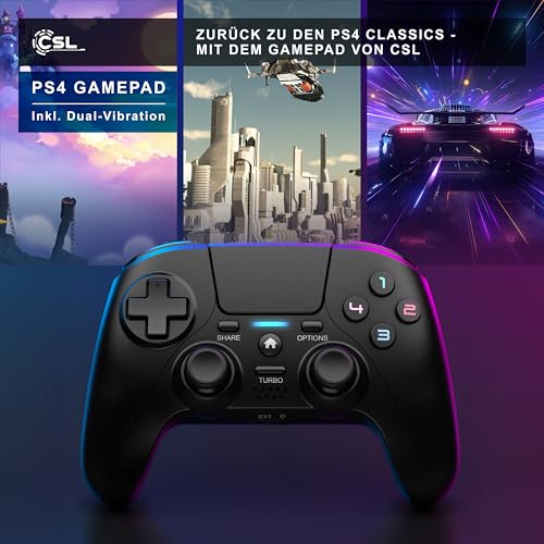 CSL - 4x Wireless Gamepad für PC und PS4 - PC Anschluss - Wireless Controller - Dual Vibration - Headset Ausgang - Turbo Funktion - Touchpad - Share-Taste - eingebauter Lautsprecher Bild 7