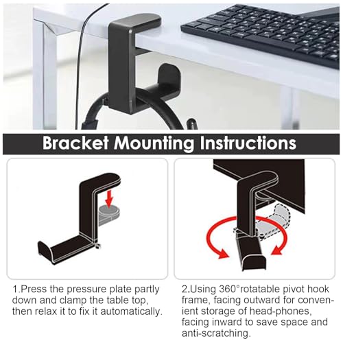 Kopfhörer Ständer, Kopfhörer Halterung Tisch, 360° Drehung Headset Ständer, Headphone Stand Schreibtisch Kopfhöreraufhänger Kopfhörer Clip Gaming Headset Halterung (Schwarz) Bild 2