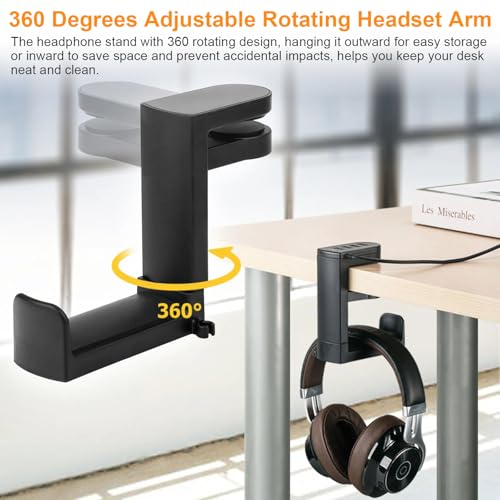 Kopfhörer Ständer, Kopfhörer Halterung Tisch, 360° Drehung Headset Ständer, Headphone Stand Schreibtisch Kopfhöreraufhänger Kopfhörer Clip Gaming Headset Halterung (Schwarz) Bild 3
