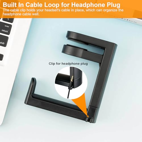 Kopfhörer Ständer, Kopfhörer Halterung Tisch, 360° Drehung Headset Ständer, Headphone Stand Schreibtisch Kopfhöreraufhänger Kopfhörer Clip Gaming Headset Halterung (Schwarz) Bild 4