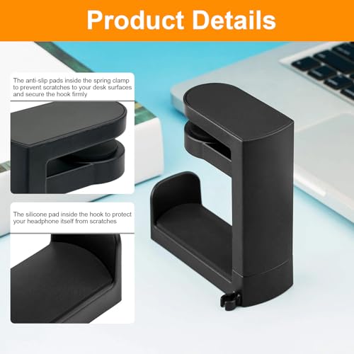 Kopfhörer Ständer, Kopfhörer Halterung Tisch, 360° Drehung Headset Ständer, Headphone Stand Schreibtisch Kopfhöreraufhänger Kopfhörer Clip Gaming Headset Halterung (Schwarz) Bild 5