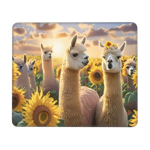 Mauspad Alpaka Sonnenblumen Klein Mousepad 300 x 250 mm - Vernähter Rand - rutschfest - für Gaming Büro Home - 30 x 25 cm Mouse Pad Mat - Mausunterlage klein f alle Maus Arten, Geschenk H-975 Bild 1