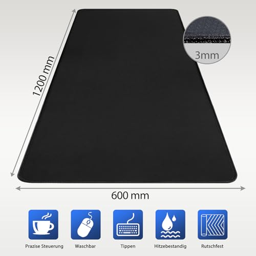 Niviy XXL Gaming Mauspad 1200 x 600mm Schwarz XXL Mousepad mit Vernähte Kanten Tischunterlage Großer Verbessert Präzision und Geschwindigkeit Mauspad für PC,Maus und Tastatur Bild 2