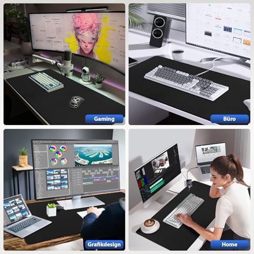 Niviy XXL Gaming Mauspad 1200 x 600mm Schwarz XXL Mousepad mit Vernähte Kanten Tischunterlage Großer Verbessert Präzision und Geschwindigkeit Mauspad für PC,Maus und Tastatur Bild 6