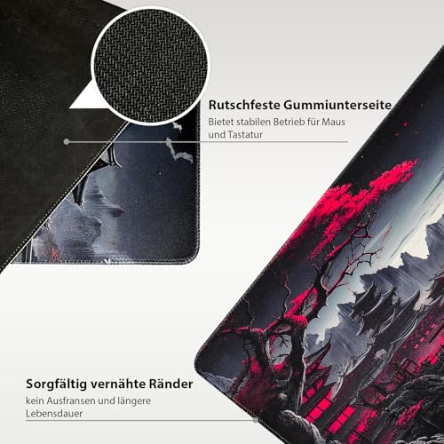 Niviy XXL Gaming Mauspad 900 x 400mm Japan Malerei Mousepad,Überdimensionales Schreibtischunterlage mit Nähten an den Rändern rutschfeste Tischunterlage Gaming,Mauspad für PC,Maus und Tastatur Bild 4