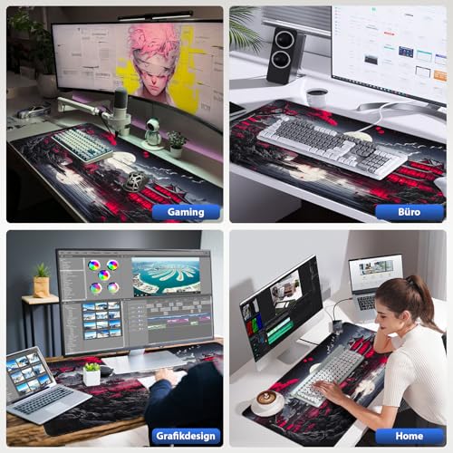 Niviy XXL Gaming Mauspad 900 x 400mm Japan Malerei Mousepad,Überdimensionales Schreibtischunterlage mit Nähten an den Rändern rutschfeste Tischunterlage Gaming,Mauspad für PC,Maus und Tastatur Bild 6