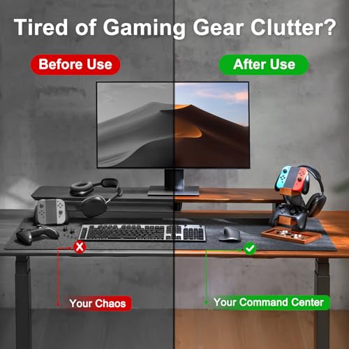 Massivholz-Controller-Halter und Kopfhörer-Ständer, Gaming-Controller-Ständer für Schreibtisch, Dual-Controller-Organizer, passend für Xbox, PS4, PS5, Gamepad, Headset-Halter für Sohn Bild 2