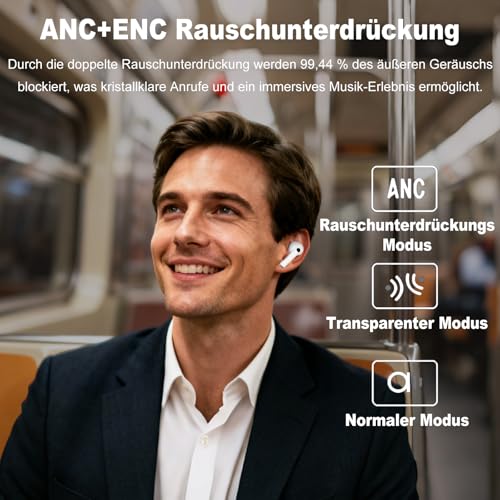 Bluetooth Kopfhörer mit Touchscreen, In Ear Kopfhörer Kabellos Bluetooth 5.4, In-Ear Ohrhörer mit ANC+ENC Noise Cancelling, IPX7 Wasserdichte Kopfhörer 48H HiFi Stereo Ohrhörer mit 5 EQ-Modi Weiß Bild 5