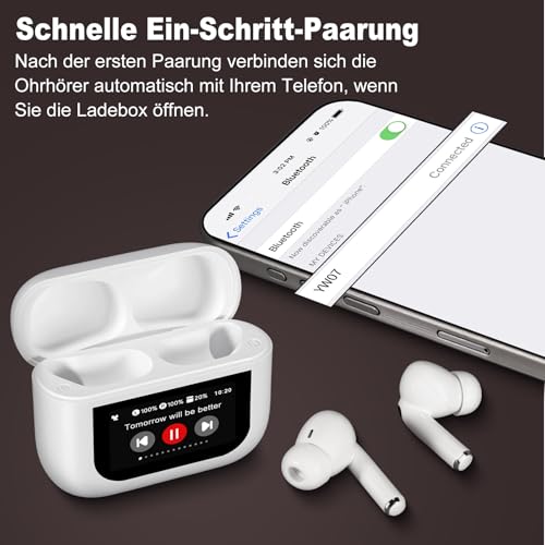 Bluetooth Kopfhörer mit Touchscreen, In Ear Kopfhörer Kabellos Bluetooth 5.4, In-Ear Ohrhörer mit ANC+ENC Noise Cancelling, IPX7 Wasserdichte Kopfhörer 48H HiFi Stereo Ohrhörer mit 5 EQ-Modi Weiß Bild 6