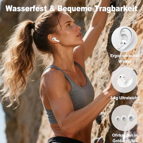 Bluetooth Kopfhörer mit Touchscreen, In Ear Kopfhörer Kabellos Bluetooth 5.4, In-Ear Ohrhörer mit ANC+ENC Noise Cancelling, IPX7 Wasserdichte Kopfhörer 48H HiFi Stereo Ohrhörer mit 5 EQ-Modi Weiß Bild 7
