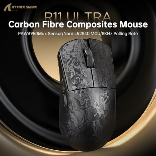 MAMBASNAKE x Attack Shark R11ULTRA Carbon Fiber Wireless Gaming Mouse, 8000Hz, 49g Superlight, 42000DPI, PAW3950MAX Sensor, Nordic 52840 Chip, Nano-Metal Ice Coating, 20000 FPS, BT/2.4G/USB-C Mice Bild 4