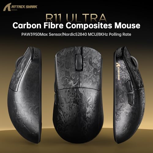 MAMBASNAKE x Attack Shark R11ULTRA Carbon Fiber Wireless Gaming Mouse, 8000Hz, 49g Superlight, 42000DPI, PAW3950MAX Sensor, Nordic 52840 Chip, Nano-Metal Ice Coating, 20000 FPS, BT/2.4G/USB-C Mice Bild 5