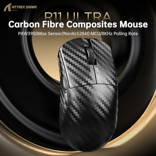 MAMBASNAKE x Attack Shark R11ULTRA Carbon Fiber Wireless Gaming Mouse, 8000Hz, 49g Superlight, 42000DPI, PAW3950MAX Sensor, Nordic 52840 Chip, Nano-Metal Ice Coating, 20000 FPS, BT/2.4G/USB-C Mice Bild 4
