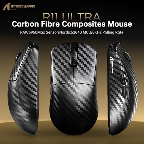 MAMBASNAKE x Attack Shark R11ULTRA Carbon Fiber Wireless Gaming Mouse, 8000Hz, 49g Superlight, 42000DPI, PAW3950MAX Sensor, Nordic 52840 Chip, Nano-Metal Ice Coating, 20000 FPS, BT/2.4G/USB-C Mice Bild 5