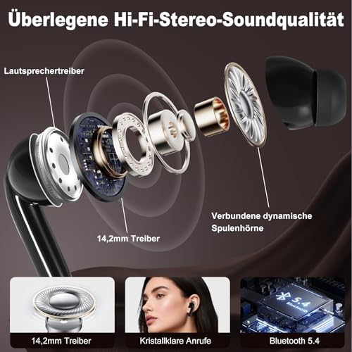 Bluetooth Kopfhörer mit Touchscreen, In Ear Kopfhörer Kabellos Bluetooth 5.4, In-Ear Ohrhörer mit ANC+ENC Noise Cancelling, IPX7 Wasserdichte Kopfhörer 48H HiFi Stereo Ohrhörer mit 5 EQ-Modi Schwarz Bild 4