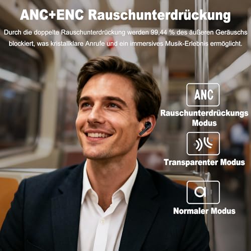 Bluetooth Kopfhörer mit Touchscreen, In Ear Kopfhörer Kabellos Bluetooth 5.4, In-Ear Ohrhörer mit ANC+ENC Noise Cancelling, IPX7 Wasserdichte Kopfhörer 48H HiFi Stereo Ohrhörer mit 5 EQ-Modi Schwarz Bild 5