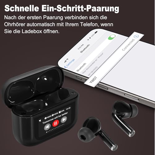 Bluetooth Kopfhörer mit Touchscreen, In Ear Kopfhörer Kabellos Bluetooth 5.4, In-Ear Ohrhörer mit ANC+ENC Noise Cancelling, IPX7 Wasserdichte Kopfhörer 48H HiFi Stereo Ohrhörer mit 5 EQ-Modi Schwarz Bild 6