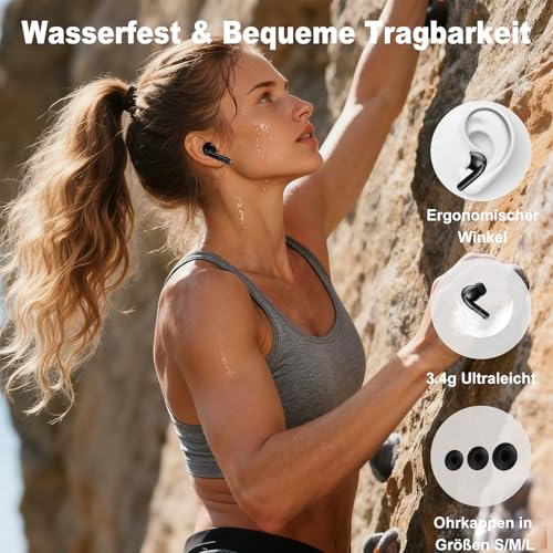 Bluetooth Kopfhörer mit Touchscreen, In Ear Kopfhörer Kabellos Bluetooth 5.4, In-Ear Ohrhörer mit ANC+ENC Noise Cancelling, IPX7 Wasserdichte Kopfhörer 48H HiFi Stereo Ohrhörer mit 5 EQ-Modi Schwarz Bild 7