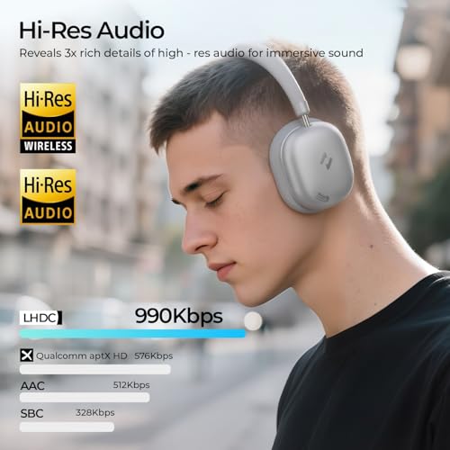 havit Space S1 Adaptive Active Noise Cancelling Headphones, LHDC Bluetooth 6.0 Hi-Res Wireless Over Ear Bluetooth Headphones with 5 Mic ENC, 100H Playtime, Overhead Headphones with Spatial Audio Bild 6