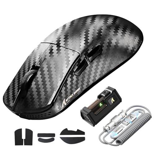 ATTACK SHARK R11 ULTRA Kabellose Gaming-Maus aus Kohlefaser mit LED-Spiralkabel, 8000Hz, PAW3950MAX, 49g Leicht, 42000 DPI, 20000FPS, Nordic 52840 Chip, Nano-Metal Ice Coating, für PC, Weben Schwarz Bild 1