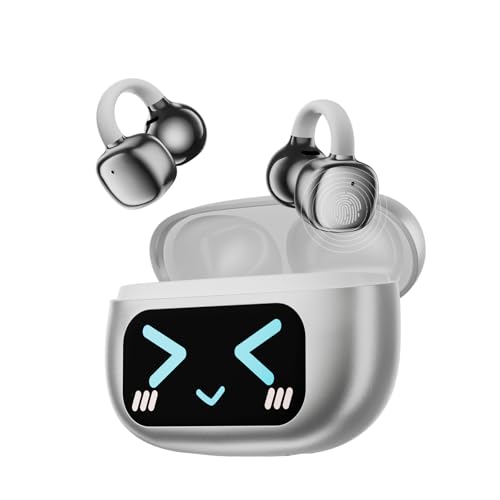 ZOMBIES CAT Clip on kopfhörer,Open Ear kopfhörer Bluetooth 5.4 mit Intelligenter Touchscreen,3.7g kabellos Sport kopfhörer,IP45 wasserdicht,AI-ENC Clear Calls,65 Std Wiedergabe,HY-C02,Silber Bild 1