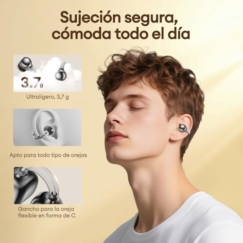 ZOMBIES CAT Clip on kopfhörer,Open Ear kopfhörer Bluetooth 5.4 mit Intelligenter Touchscreen,3.7g kabellos Sport kopfhörer,IP45 wasserdicht,AI-ENC Clear Calls,65 Std Wiedergabe,HY-C02,Silber Bild 2