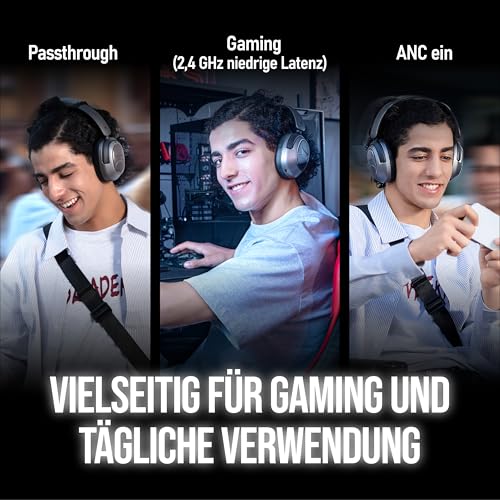OXS Storm A2 kabelloses Gaming-Headset, Aktive Geräuschunterdrückung, 2,4 GHz Niedrige Latenz & Bluetooth 5.4, Duale EQ-Modi, 70 Stunden Akkulaufzeit, für PC, PS4, PS5, Switch und Handy, Schwarz Bild 3