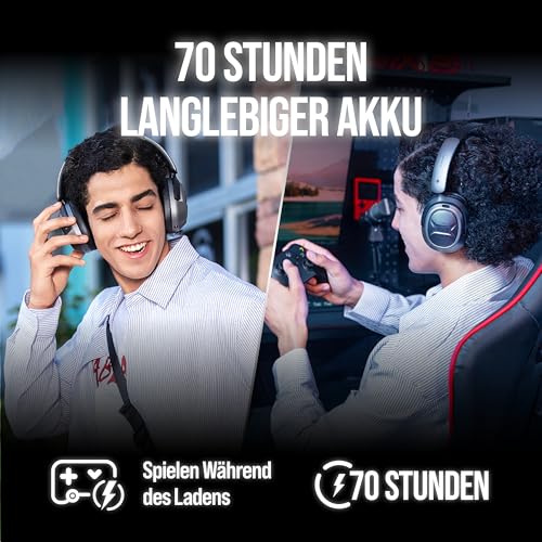 OXS Storm A2 kabelloses Gaming-Headset, Aktive Geräuschunterdrückung, 2,4 GHz Niedrige Latenz & Bluetooth 5.4, Duale EQ-Modi, 70 Stunden Akkulaufzeit, für PC, PS4, PS5, Switch und Handy, Schwarz Bild 5