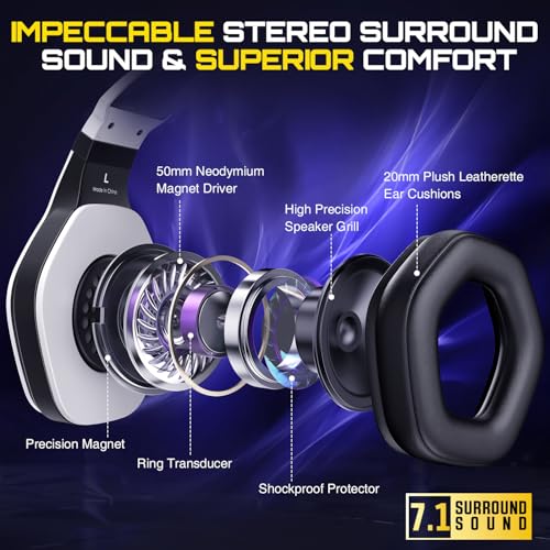 Kabelloses Gaming-Headset mit Mikrofon mit Geräuschunterdrückung für PS5, PC, PS4, Gaming-Kopfhörer mit USB- und Typ-C-Anschluss Bild 5