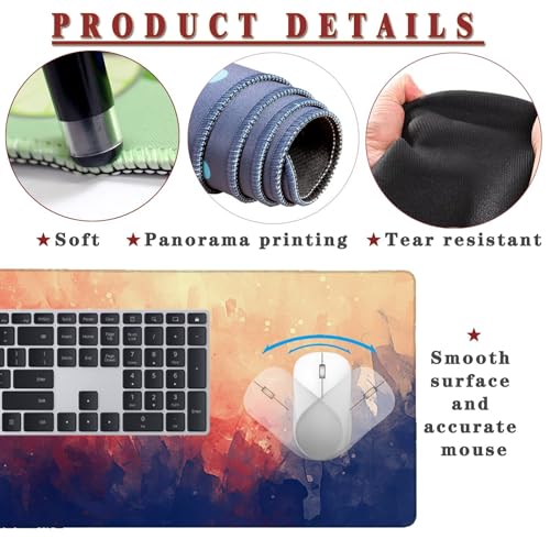 Mauspad XL 1000x400x4mm Wasserdicht Schreibtischunterlage rutschfeste Speed Gaming Mousepad Watercolor (1) Groß Desk Mouse Mat Maus Pad, Schreibtisch Unterlage Deko für PC, Laptop, Home Office Bild 4