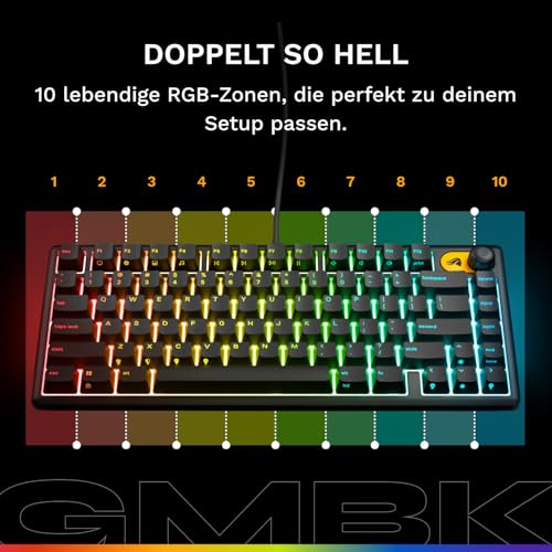 GLORIOUS Gaming Mechanische Keyboard GMBK 75 Percent DE ISO-Layout, Austauschbare MX-Tastenkappen, abnehmbares USB, IP57 Wasser und staubresistent, 10-Zonen RGB-Lichter Deutsche QWERTZ-Belegung Bild 3