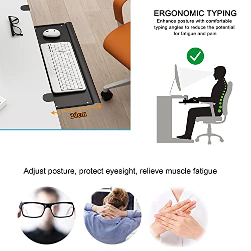 Ergonomische, erweiterbare Schreibtischablage, 60 x 20 cm, Metall-Tastatur- und Maus-Plattform, 18 kg Kapazität, leichtgängige Schienen, schwarz, ideal für Heimbüro und Gaming-Setup Bild 4