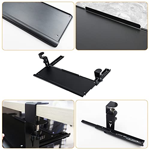 Ergonomische, erweiterbare Schreibtischablage, 60 x 20 cm, Metall-Tastatur- und Maus-Plattform, 18 kg Kapazität, leichtgängige Schienen, schwarz, ideal für Heimbüro und Gaming-Setup Bild 5