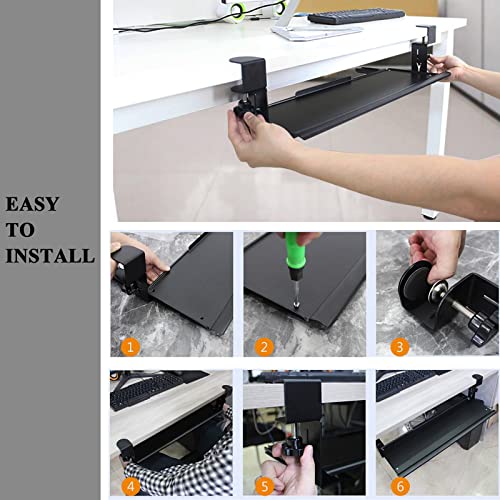 Ergonomische, erweiterbare Schreibtischablage, 60 x 20 cm, Metall-Tastatur- und Maus-Plattform, 18 kg Kapazität, leichtgängige Schienen, schwarz, ideal für Heimbüro und Gaming-Setup Bild 7