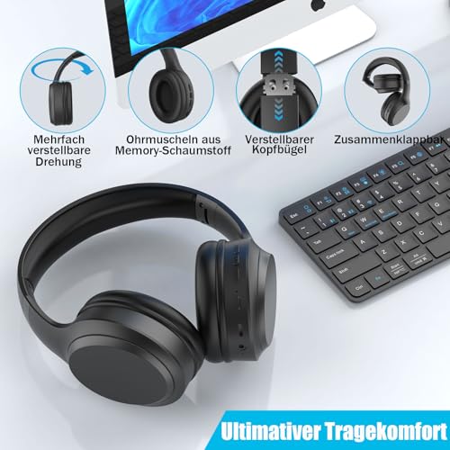 elzle Bluetooth Kopfhörer Over Ear mit 82 Std. Spielzeit, Bluetooth 5.3 Kopfhörer, 3 EQ Modi, Eingebautem Mikrofon, Faltbare Leichtes Design für Reise, Arbeit, Gaming Bild 5