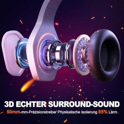 Krysenix PG1 RGB Gaming Headset für PS4, PS5, PC, Xbox,Switch, PS5 Gaming Kopfhörer mit LED Licht, Over Ear PC Headset mit Noise Cancelling Mikrofon und 3,5 mm Klinke,Matte Weiß Bild 4