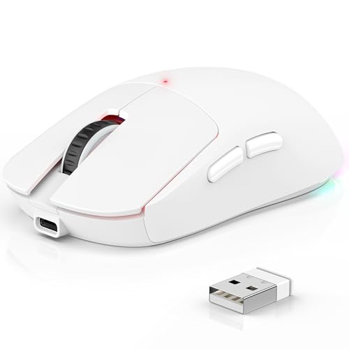 3-Modus Kabellose Gaming Maus (BT5.3/2.4GHz/USB-C) – 8000 DPI, 7 Programmierbare Tasten, RGB, Jiggler Modus, 600mAh Akku, Ergonomisch, Leise, Für Büro & Gaming (Weiß, Büro- und Gaming-Maus) Bild 1