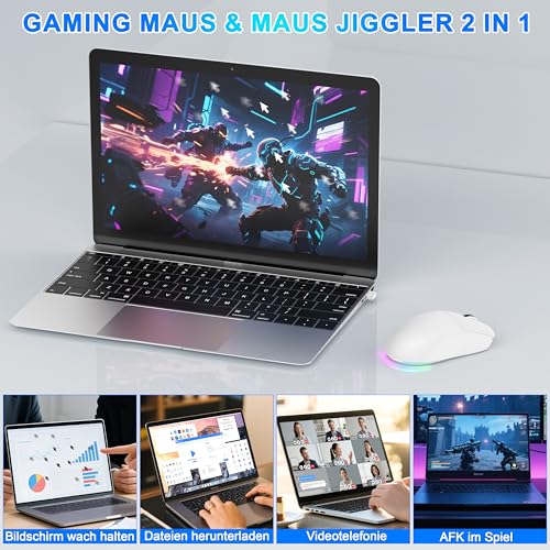 3-Modus Kabellose Gaming Maus (BT5.3/2.4GHz/USB-C) – 8000 DPI, 7 Programmierbare Tasten, RGB, Jiggler Modus, 600mAh Akku, Ergonomisch, Leise, Für Büro & Gaming (Weiß, Büro- und Gaming-Maus) Bild 5